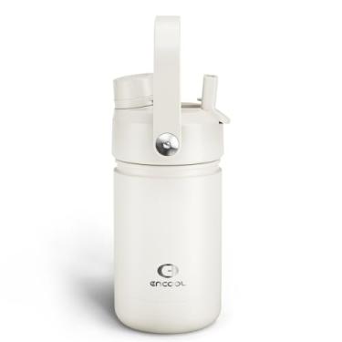 Imagem de Garrafa de água infantil com canudo – Garrafa de água de aço inoxidável de 340 g com bicos duplos, à prova de vazamento, livre de BPA, aspirador de parede dupla mantém frio por 24 horas para esportes