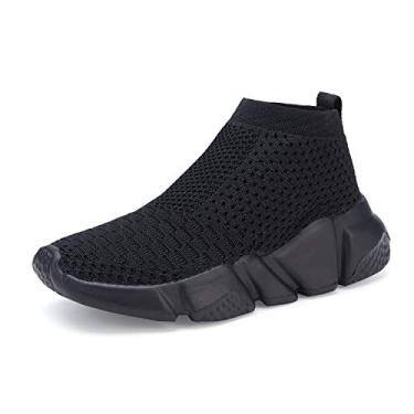 Imagem de Tênis de corrida esportivo casual para meninos e meninas da CHUI, de malha, leve e fácil de caminhar, sem cadarço, para corrida (criança pequena/criança grande), 044-all Black, 3 Little Kid