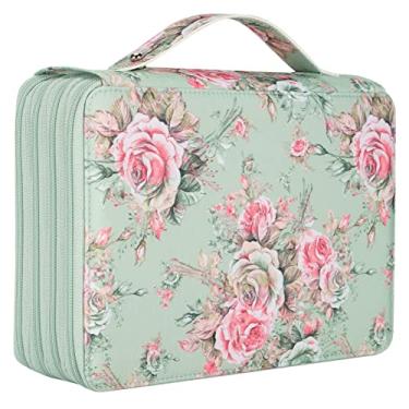 Imagem de QANYEGN Caixa de lápis de 200 slots, bolso de armazenamento de artigos de papelaria com zíper de 4 camadas, bolsa de caneta a lápis de grande capacidade para estudante ou artista (Blue Rose) (Green