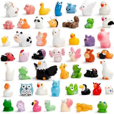 Imagem de 50 peças de mini animais de resina, 50 estilos, bonecos de animais pequenos para esconder pato pequeno e fofo axolote capivara panda estatuetas em miniatura para acessórios de jardim de fadas