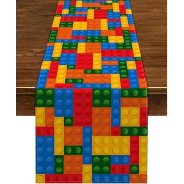 Imagem de Nepnuser Caminho De Mesa Com Blocos Construção Para Festa Temática Infantil, Decoração Colorida Aniversário, Sala Aula E Casa (33 Cm X 228 Cm)