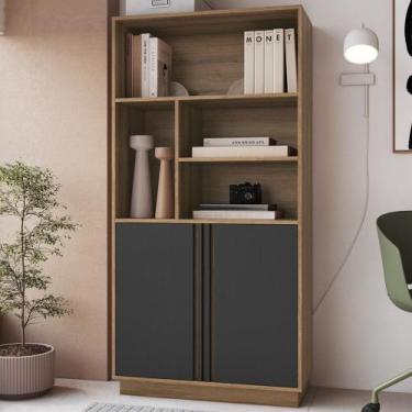 Imagem de Estante Para Escritório 80cm 2 Portas Rael Mel/Grafite F10 - Mpozenato