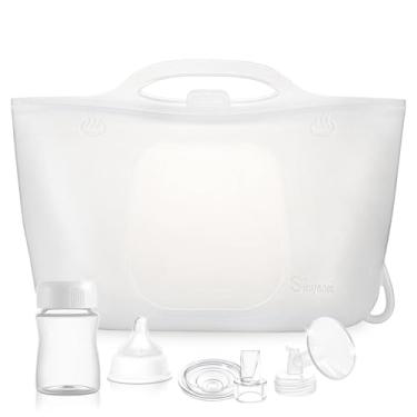 Imagem de Bolsas esterilizadoras de silicone para mamadeiras, bomba de leite e chupetas, sacos reutilizáveis de esterilização a vapor para viagens e uso doméstico (branco leite)