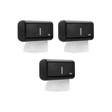 Imagem de Kit 3 Toalheiro Compacto Dispenser Papel Toalha Interfolhado Alta Resistência Visor Transparente Abertura Chave Econômico Moderno Lavabos Banheiros Clínicas Escritórios (3, Preto)