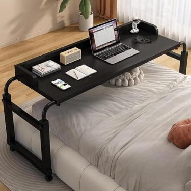 Imagem de Mesa De Cabeceira, Sobre A Cama Mesa Ajustável De 115-210 Cm Mesa De Cabeceira Móvel Com 4 Rodas Mesa De Bandeja De Alimentos Mesa Médica Rolante Para Cama Queen Size Completa, Black
