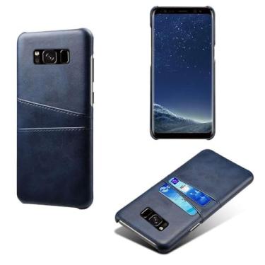 Imagem de Capas Compatível com Samsung Galaxy S8 PLUS,Caso de couro PU-Tampa de telefone a prova de choque com 2 slots de cartão,Proteção anti-impressão digital e anti-gota-Blue
