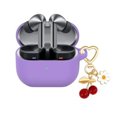 Imagem de AGAOSH Capa protetora para Samsung Galaxy Buds 3 e Galaxy Buds 3 Pro, chaveiro fofo com pingente de cereja, capa protetora de silicone macio margarida para fones de ouvido Samsung Galaxy Buds3 Pro
