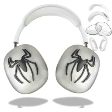 Imagem de [4 em 1] Capa para AirPods Max, capas macias, antiarranhões, protetores auriculares/capa de faixa de cabeça para AirPods Max (preto e branco aranha)