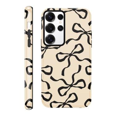 Imagem de Yomjew Linda capa de telefone com laço preto para Samsung Galaxy S23 Ultra 5G capa de 6,8 polegadas, estampa de laço de fita coquete design de impressão 2 em 1 capa de proteção brilhante à prova de
