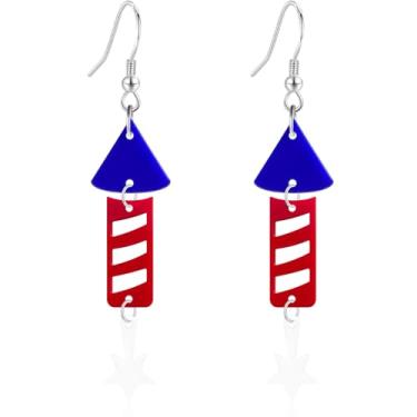 Imagem de Gdpaddy Brincos pendentes de coração de estrela de acrílico 4 de julho Dia da Independência com glitter vermelho branco azul EUA sorvete brincos femininos, Large, Plástico, Sem pedra preciosa