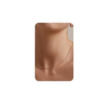 Imagem de Krfy Colar de corrente de ouro feminino moderno – Colar gargantilha delicada de prata esterlina 925 banhado a ouro 14 K, caixa simples fina de 14 K, corrente fígaro, joia de ouro para mulheres,