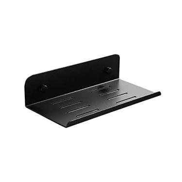 Imagem de Gittcoll Prateleira de alumínio montada na parede, resistente, preta, multifuncional, prateleiras flutuantes de metal com orifícios de drenagem para banheiro, quarto, cozinha, escritório (preto-20 cm)