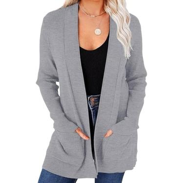 Imagem de Cardigan De Tricô Aberto Para Mulheres Com Bolsos, Gray1, M