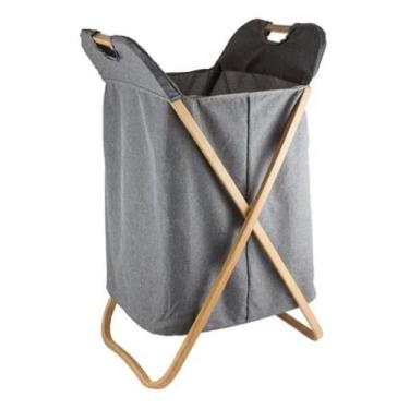 Imagem de Cesto de Roupas Com Pé e Tampa em Bambu Grey - Mimo Style