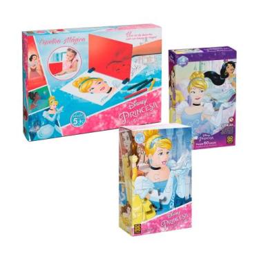 Imagem de Kit Princesas Disney Grow  Espelho Mágico para Desenho 2 QuebraCabeças