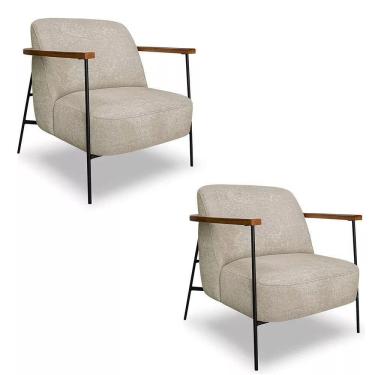 Imagem de Kit 2 Poltronas Decorativa Eros Linho Bouclê Com Base De Ferro Preto SSX Multicoisas Bege Dourado