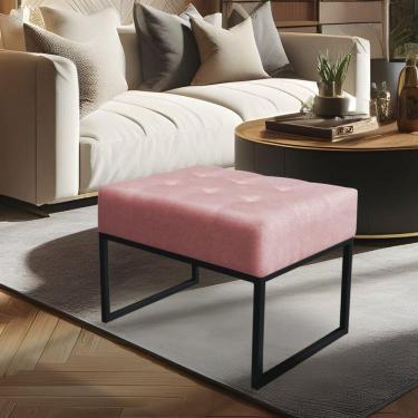 Imagem de Kit 02 Puffs Lisa Suede Base Metálica Industrial Preto - Pallazio Cor Rosa Bebê