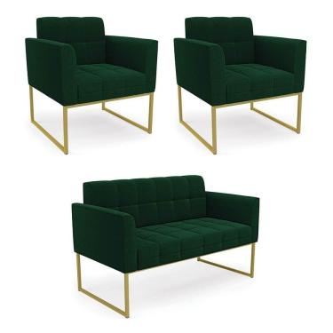 Imagem de Namoradeira E 2 Poltronas Industrial Dourado Elisa Bouclê D03 - D?rossi Cor Verde