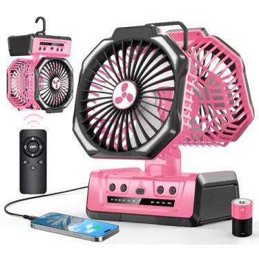 Imagem de Ventilador recarregável portátil de cabeça dupla 20.000 mAh Ventilador de acampamento alimentado por bateria sem fio com lanterna LED e controle remoto, oscilação automática, gancho, operado por