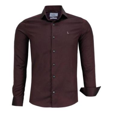 Imagem de Camisa Social Amil Masculina Slim Manga Longa Elastano 1811, Vinho, 5