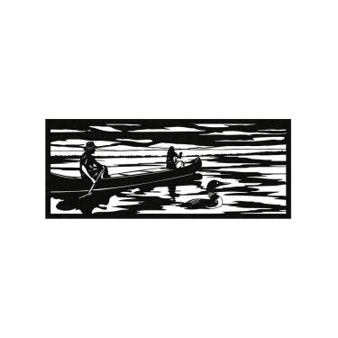 Imagem de Quadro Decorativo Preto Mdf Barco Pescadores 40X20Cm