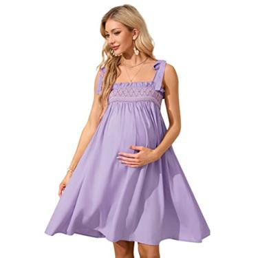 Imagem de BODDYSIZE Vestido de maternidade para mulheres, vestido midi sem mangas, para sessão de fotos, vestido de amamentação para chá de bebê, Roxa, XXG