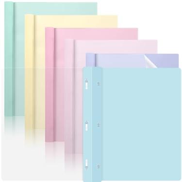 Imagem de 6 peças de plástico pastel capas de relatório com 3 garras transparentes frontais pastas de apresentação 3 pastas de pinos para retomar portfólio documento relatório carta proposta escola sala de aula