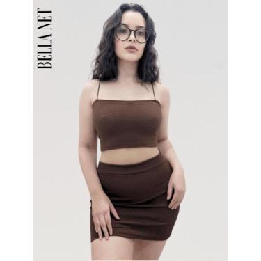 Imagem de Conjunto feminino top faixa com alças finas + saia curta coladinha tec