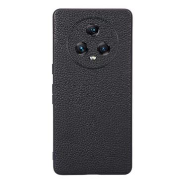 Imagem de Capas Compatível com Honor Magic 5,Design de grão levantado de superfície,Proteção contra queda,Anti impressão digital,Anti arranhões,Aparência de couro de imitação de plástico macio-Black