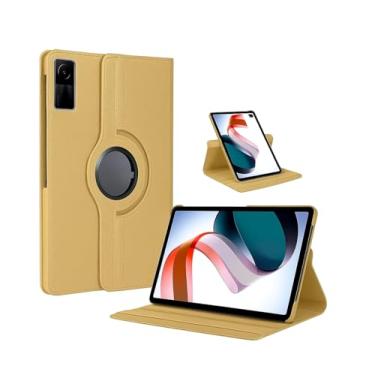 Imagem de Capa Capinha Carteira de Couro Preta Giratória Executiva Compatível Com Redmi Pad SE Tela de 11 Polegadas (Dourado)