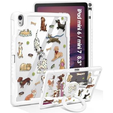Imagem de Uppuppy Capa para iPad Mini 7 A17 Pro 2024/Mini 6 2021 de 8,3 polegadas – Capa feminina e fofa com suporte e suporte para lápis, design kawaii, cachorrinho, proteção rígida para iPad Mini 7ª/6ª