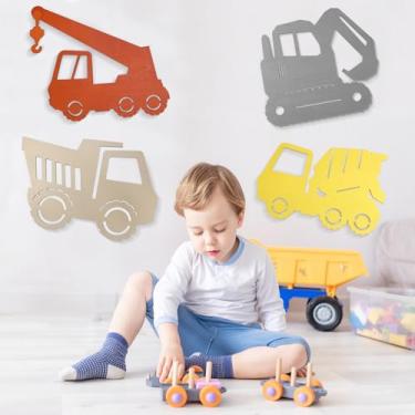 Imagem de KINMAD Construction Vehicles Nursery Decor Toddler Boy Room Decor, Wooden Car Transportation Wall Decor for Boys, Ideal for Kids' Room, Nursery, Playroom, 4 PCS