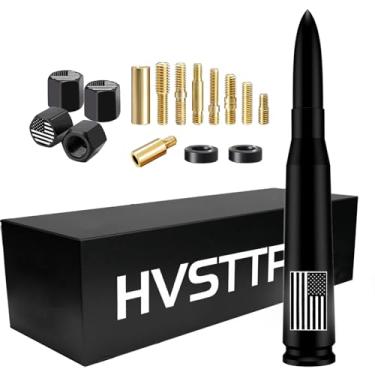 Imagem de Antena bala de caminhão bandeira americana com tampas de haste de válvula - lavagem de carro seguro - mastro universal para GM Chevy Silverado 1500 2500 3500 HD Avalanche Ford F150 F250 F350 Denali