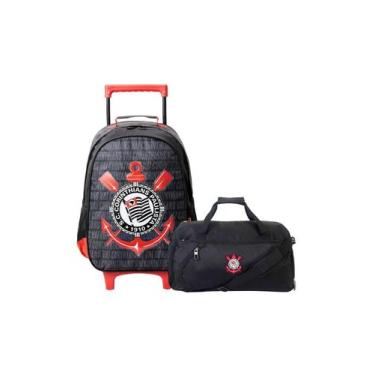 Imagem de Kit Mochila Escolar Rodinhas+Sacola De Viagem Corinthians - Xeryus