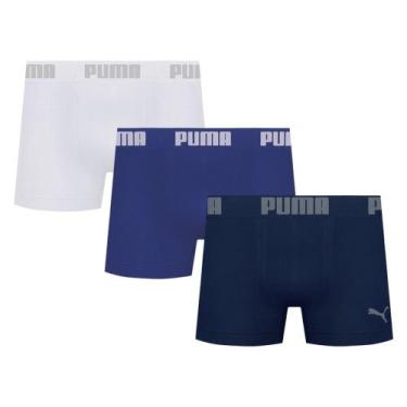 Imagem de Kit 3 Cuecas Puma Boxer Sem Costura Masculina, Branco, Marinho, M