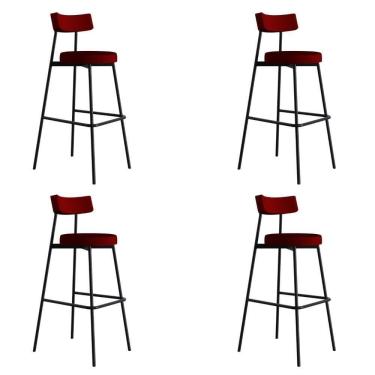 Imagem de Banqueta Alta Stout Ae: 100 / Aa: 75cm C/04 Un. Vermelho Vinho City Vermelho Vinho City