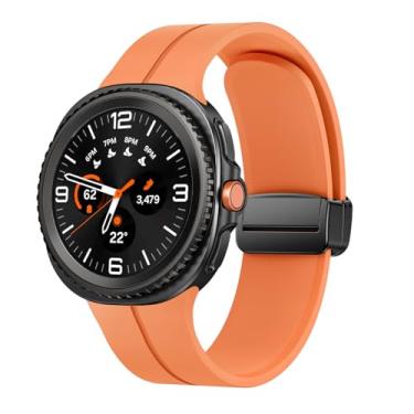 Imagem de Sodhad Pulseira magnética compatível com Samsung Galaxy Watch 8 Classic de 46 mm de silicone macio ajustável para Galaxy Watch 8 de 44 mm e 40 mm (laranja)