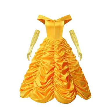 Imagem de Fantasia feminina de princesa cosplay vestido de baile amarelo palácio baile para festa de Halloween (amarelo, grande)