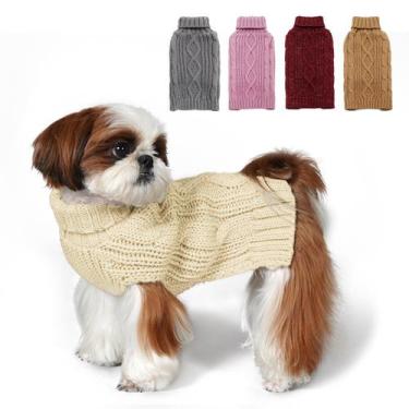 Imagem de Suéter para cães KYEESE de gola alta tricotado para cães pequenos, beg