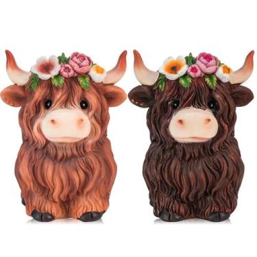 Imagem de Estatueta de resina KnoMeko Spring Highland Cow Decor Brown