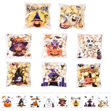 Imagem de koutey 200 sacos pequenos de doces de celofane de Halloween, 8 estilos autoadesivos transparentes para lembrancinhas de festa de Halloween, artesanato caseiro, embalagem de lanche (cor - Halloween-1)