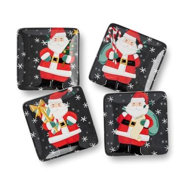 Imagem de Conjunto de 4 pratos de cerâmica para aperitivos natalinos de Papai Noel caprichoso de Natal com Papai Noel em 4 designs festivos variados – Perfeito para lanches, tapas e hospedagem de férias