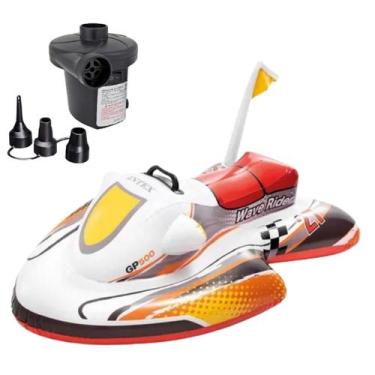 Imagem de Boia inflável jet ski intex verão + bomba de inflar elétrica, 220V