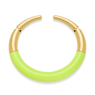 Imagem de WOWORAMA Gargantilha grossa feminina redonda de dois tons de metal misto gargantilha pesada e ousada com punho aberto bege e verde dourado, One Size, Metal, Sem Pedra Preciosa