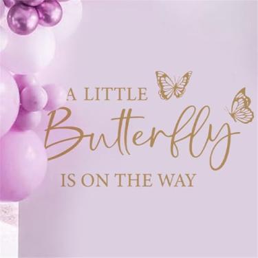 Imagem de WALLMEII Adesivo decalque A Little Butterfly is On The Way Baby Shower Party Peel and Stick - Decoração de chá de bebê borboleta revelação de gênero adesivos de decoração de menina ou menino