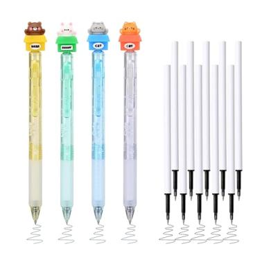 Imagem de Temiary 4 canetas de tinta de gel apagáveis retráteis fofas e 10 recargas, caneta de tinta azul de secagem rápida com borracha, escrita suave de ponta fina de 0,5 mm para anotações no diário (caixas