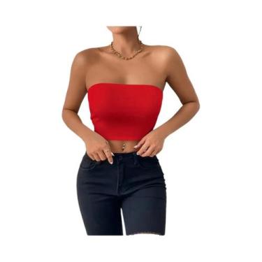 Imagem de Top tubinho sexy bodycon, top tubinho elástico sólido, tops casuais to