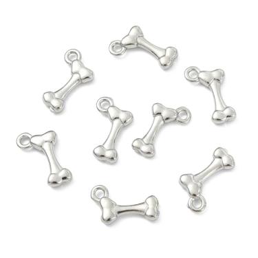 Imagem de UR URLIFEHALL 20 peças de pingentes de osso de cachorro de aço inoxidável em forma de osso de animal de estimação pingentes pendentes de prata para brinco, colar, pulseira, faça você mesmo para fazer