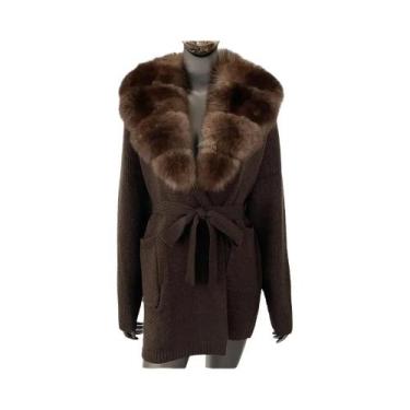 Imagem de Casaco de Pele de Raposa Verdadeira para Inverno - Cardigan Feminino c