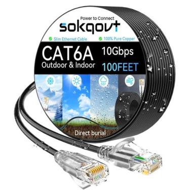 Imagem de Cabo Ethernet Sokqovt Cat6a 100 pés para exterior/interior impermeável